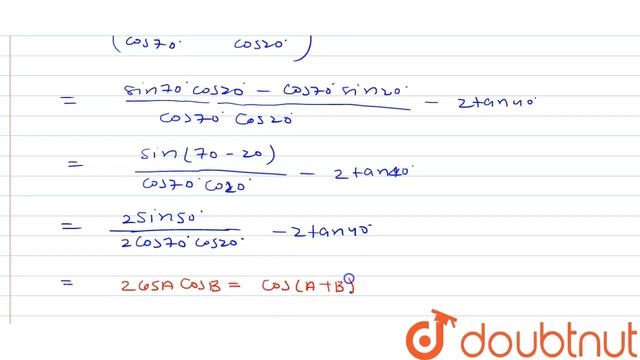 सिध्द कीजिए कि : `tan 70^(@) - tan 20^(@) -2 tan 40^(@) =4 tan 10^(@)` смотреть онлайн