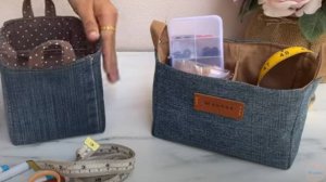 Как сшить мини-корзинку с отделениями из старых джинсов