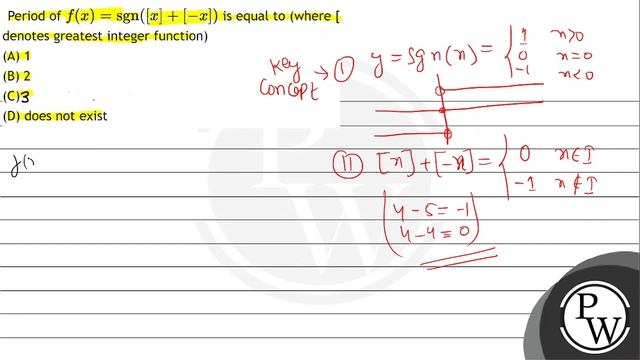 Period of \( f(x)=\operatorname{sgn}([x]+[-x]) \) is equal to (where [ denotes greatest integer ... смотреть онлайн
