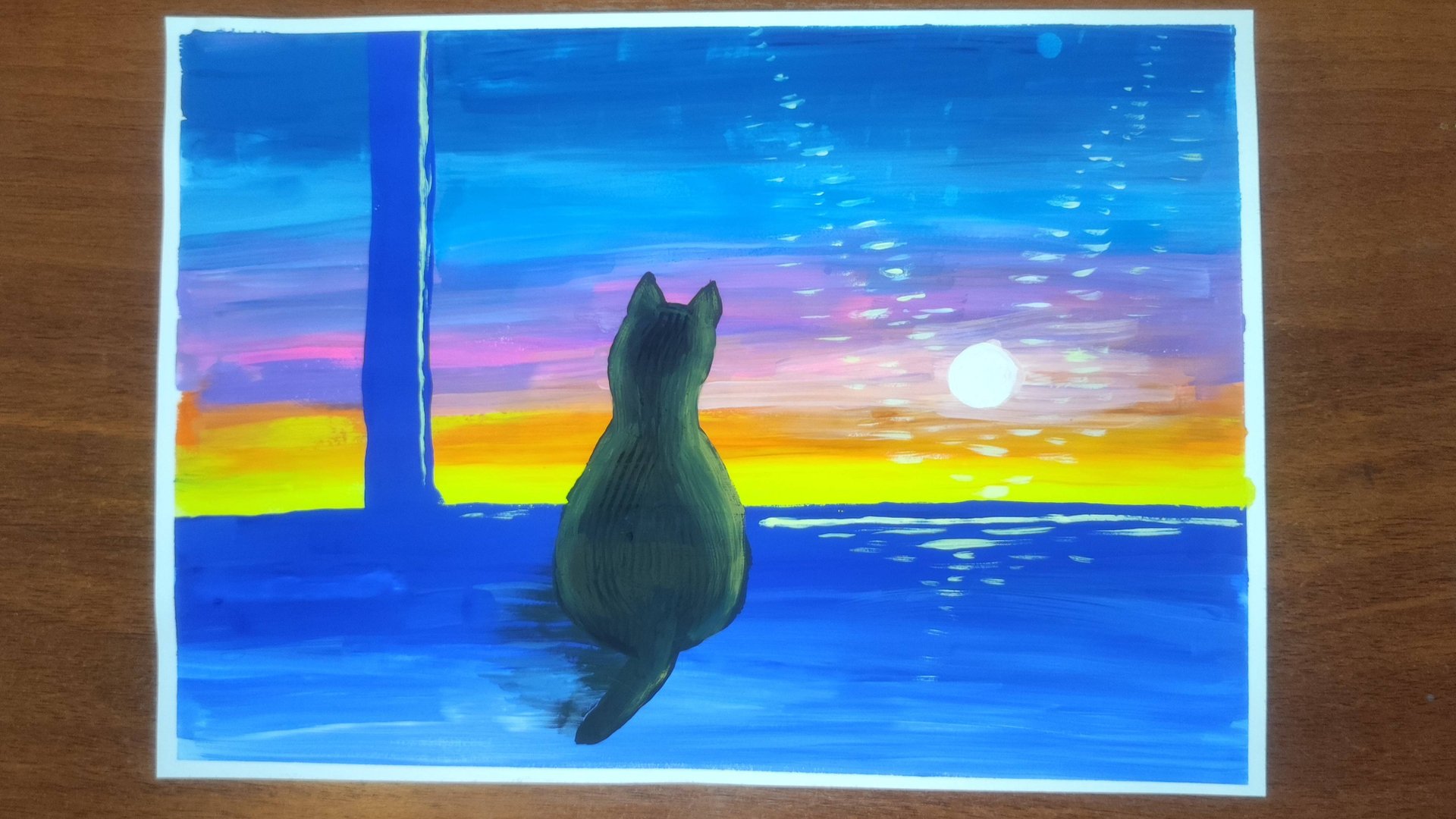 Котик смотрит на закат Рисуем гуашью смотреть онлайн