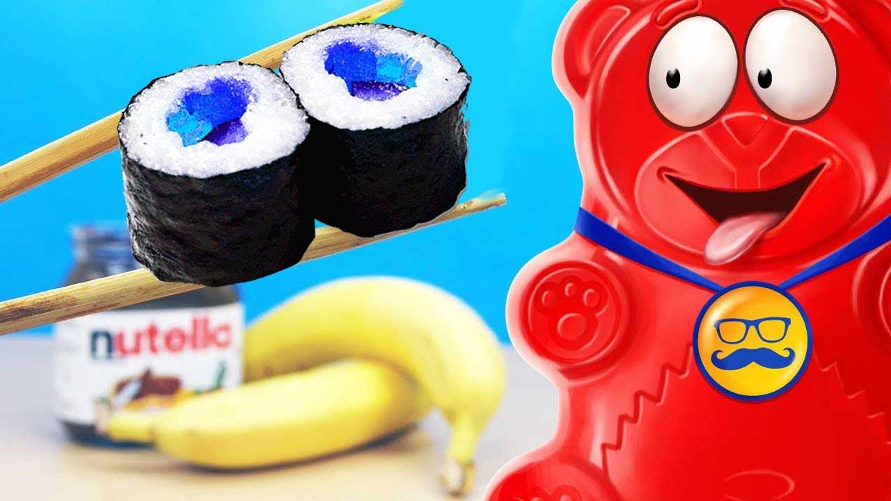 Как сделать сладкие суши из нутеллы и желейный медведь Валера смотреть онлайн