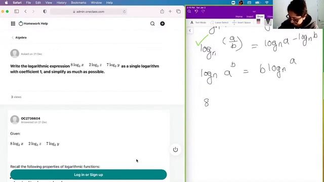 Write the logarithmic expression as a single logarithm with coefficient 1, and simplify as much as смотреть онлайн