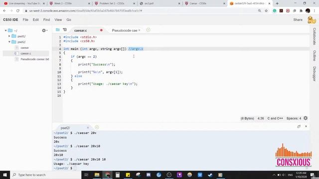 Live coding with music : CS50 Week 2 PSET 2 Caesar 2/5 (Actual process) смотреть онлайн