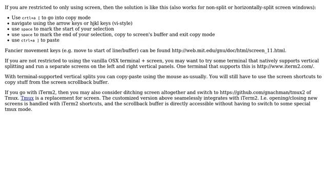 Copy-paste with GNU Screen with vertically-split windows on OS X (3 Solutions!!) смотреть онлайн