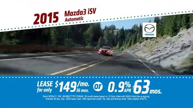 0.9% APR For 63 Months On The All New 2015 Smail Mazda3