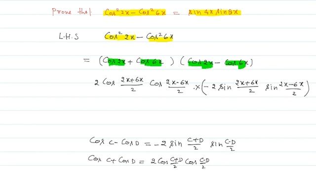 Prove that cos^2 2x - cos^2 6x = sin 4x. sin 8x // trigonometric functions // Maths // त्रिकोणमित смотреть онлайн