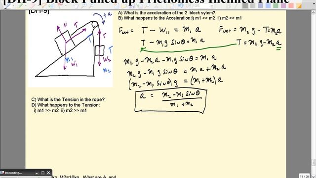 [DH-9] Block Pulled Up Frictionless Incline by a Hanging Mass over an Ideal Pulley. смотреть онлайн