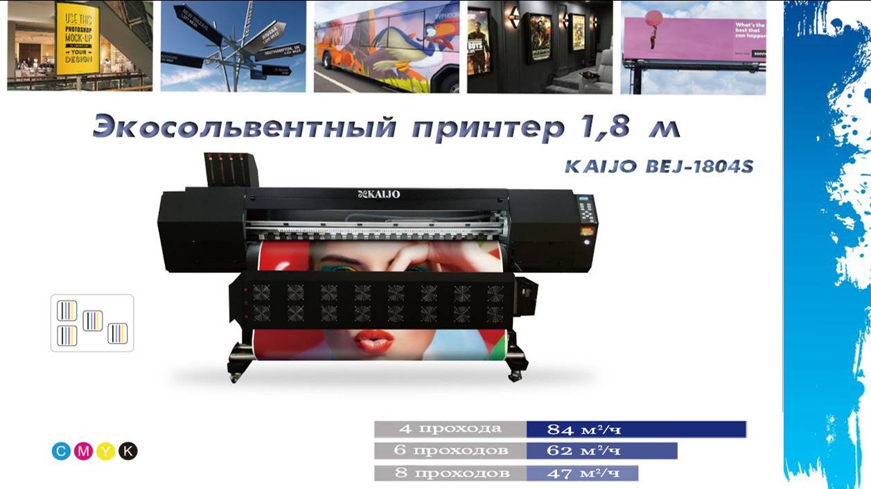 Экосольвентный принтер KAIJO 1,8м с четырьмя печатающими головками i3200 смотреть онлайн