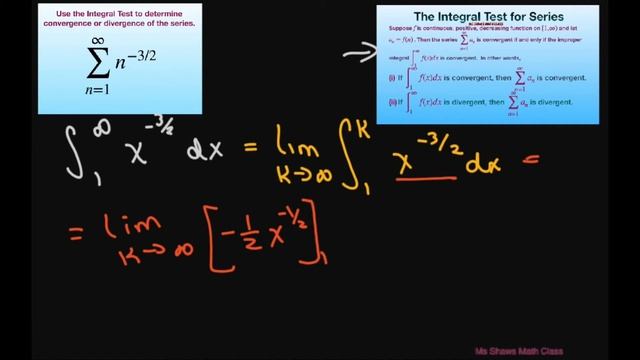 Use the Integral Test to determine convergence or divergence of the series n^(-3/2) смотреть онлайн