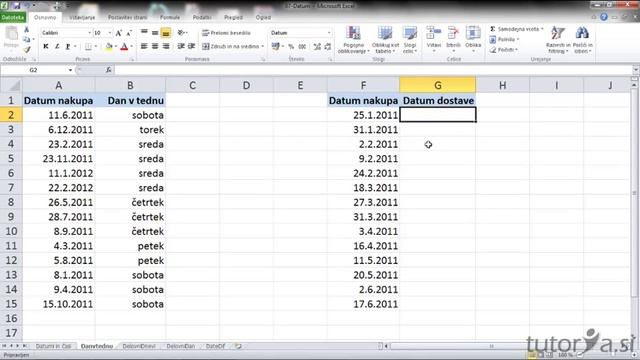 Tutoria.si | E-učenje Excel 2010 - napredne formule in funkcije - funkcija weekday смотреть онлайн