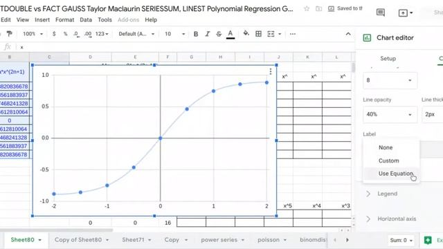 FACTDOUBLE FACT GAUSS Taylor Maclaurin SERIESSUM, LINEST Polynomial Regression Google Sheets excel смотреть онлайн