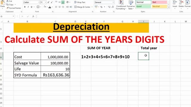 Calculate Depreciation in Excel with SUM OF YEARS DIGITS Method by learning center смотреть онлайн