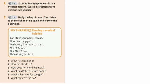 English Plus 7. Module 8. COMMUNICATION Phoning a medical helpline. Ex 2,3 p. 115 смотреть онлайн