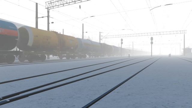 2эс5к Ермак С грузовым составом в сильно снежно туманную погоду Trainz 2019 смотреть онлайн