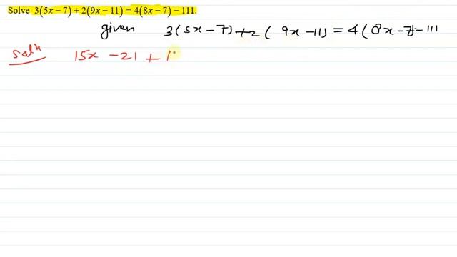 #mahiiclasses Solve 3(5x−7)+2(9x−11)=4(8x−7)−111....||Mahii sharma|| смотреть онлайн