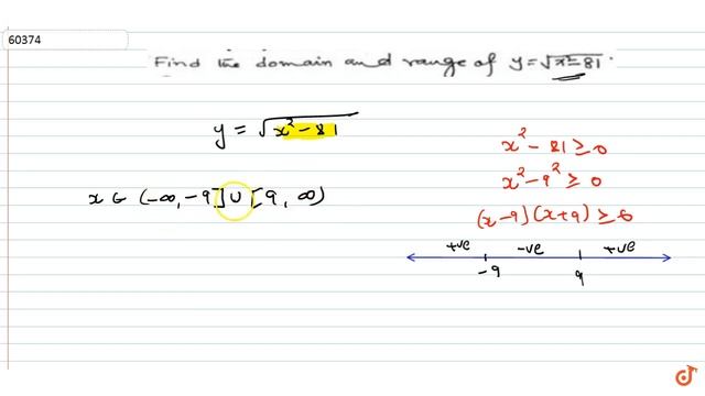 Find the domain and range of `y=sqrt(x^2-81)` смотреть онлайн