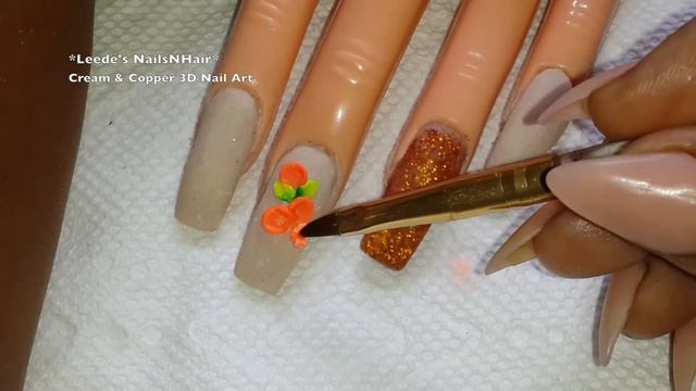 Cream & Copper 3D Nails - Acrylic Nail Tutorial