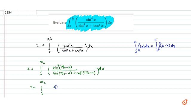 Evaluate `int_0^(pi/2)((sin^4x)/(sin^4x+cos^4x))dx`... смотреть онлайн