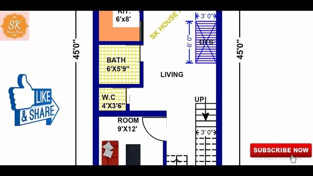 HOUSE PLAN 18' X 45’ / 810 SQ.FT / 90 SQ.YDS / 75 SQ.M / 90 GAJ / WITH INTERIOR / (4K) 🏡 смотреть онлайн
