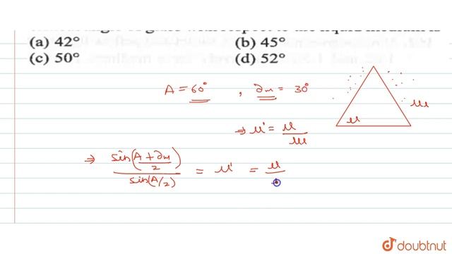 When a glass prism of refracting angle `60^(@)` is immersed in a liquid its angle of minimum d смотреть онлайн