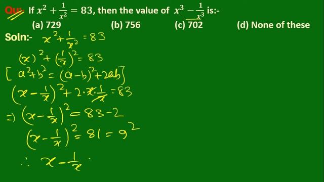 Q109 | If x^2+1/x^2 =83, then the value of x^3-1/x^3 is | Algebra | Gravity Coaching Centre смотреть онлайн