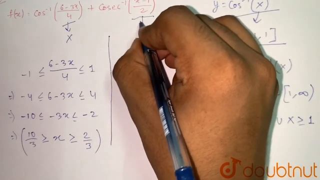 "Find the domain of the function: `f(x)=cos^(-1)((6-3x)/4)+cos e c^(-1)((x-1)/2)`" смотреть онлайн