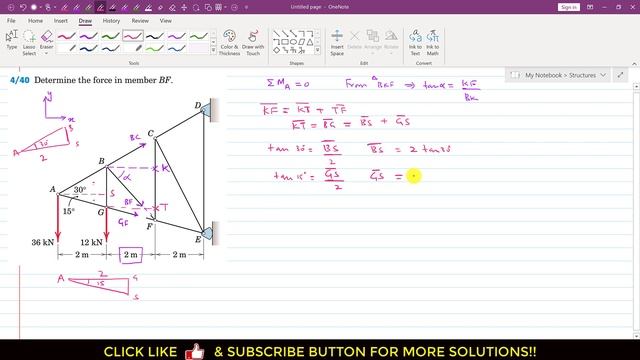 4-40 Determine the force in member BF. (Method of Sections) Engineers Academy смотреть онлайн