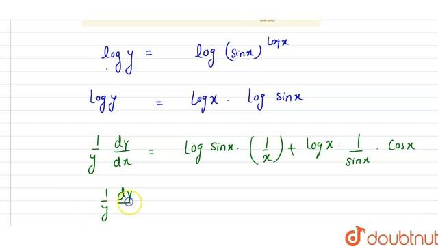 If `y = (sin x)^(log x) " then " (dy)/(dx) =`? смотреть онлайн