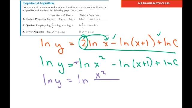 Express y as a Function Of x. Properties of Logarithms. ln y = ln x + ln(x+1) + C, ln y = -2x + ln смотреть онлайн