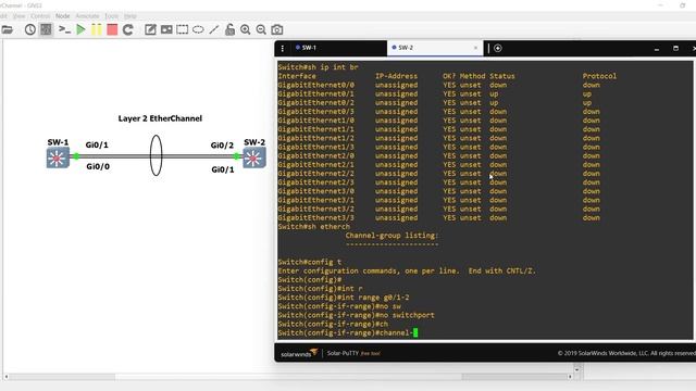 How to configure Layer 3 (L3) EtherChannel on cisco switches in GNS3 смотреть онлайн