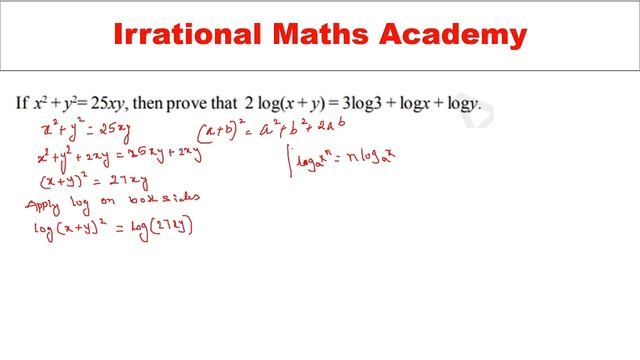 If x2 + y2= 25xy, then prove that 2 log(x + y) = 3log3 + logx + logy смотреть онлайн
