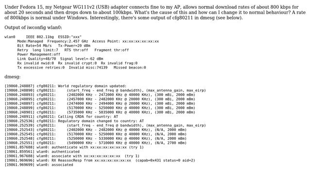 Fedora 15: Netgear WG111v2 gets very slow after a short amount of time смотреть онлайн