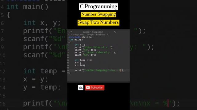 C Programming|Number Swapping| Swap Two Integer Numbers | #cprogramming #programming #coding #short смотреть онлайн