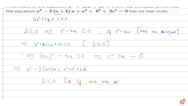If the roots of the equation `x^2+2c x+a b=0`
are real unequal, prove that the equation `x^2-2(... смотреть онлайн
