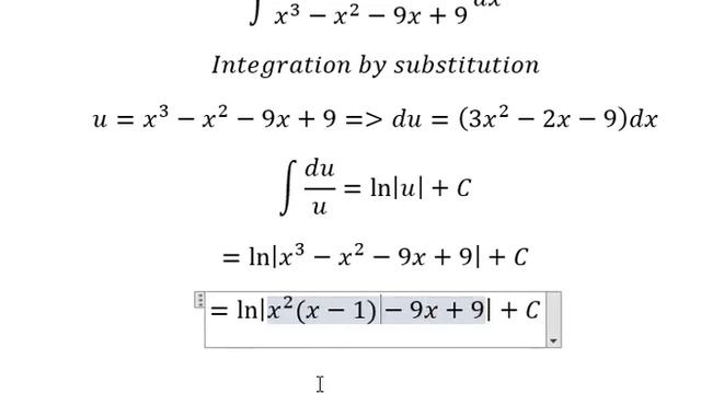 Integral ∫ (3x^2-2x-9)/(x^3-x^2-9x+9) dx - Integration by substitution (Not need Partial Fractions) смотреть онлайн
