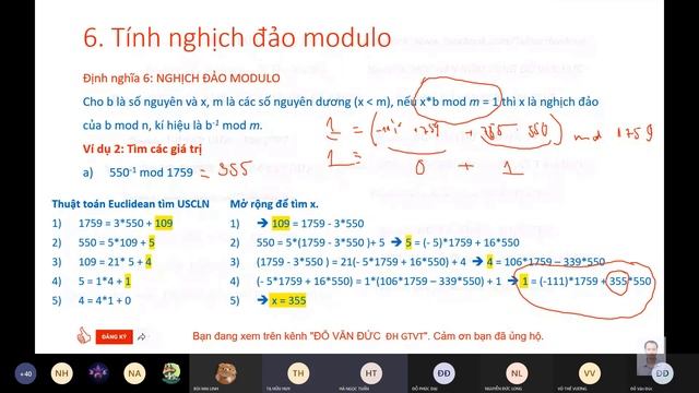 Thuật toán Euclid mở rộng Tìm nghịch đảo modulo Extended Euclidean Algorithm смотреть онлайн
