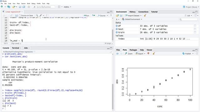 Simple linear regression and prediction in R ,with validation of model смотреть онлайн