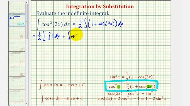 Indefinite Integral (cos(2x))^2 - Power Reducing Substitution смотреть онлайн
