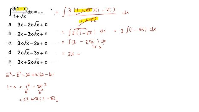 Integral 3(1-x)/(1+√x) dx = .... смотреть онлайн
