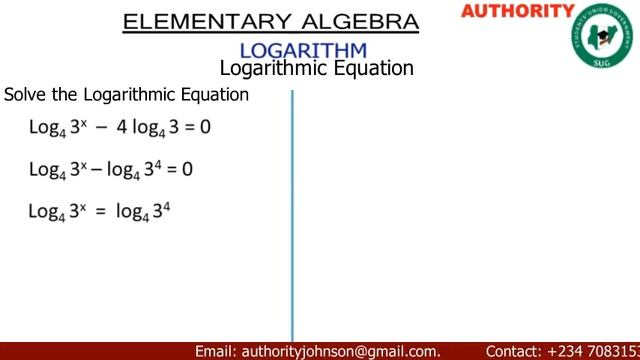 Solve the logarithmic equation log 3^x base 4 - 4log 3 base 4 = 0 смотреть онлайн