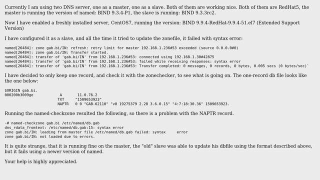 Unix & Linux: Bind9 - syntax error NAPTR record смотреть онлайн