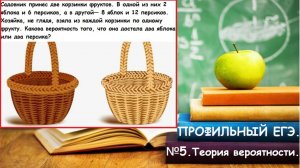 ПРОФИЛЬНЫЙ ЕГЭ 2026.№5. Теория вероятности. Задача про две корзинки и садовника. Яблоки и персики.