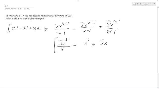 Find the definite integral for (2x^4 - 3x^2 + 5) dx from x=0 to 1 смотреть онлайн