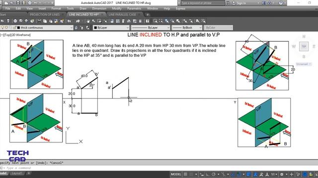 PROJECTION OF LINE INCLINED TO HP and PARALLEL TO VP смотреть онлайн