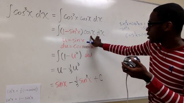 Integral of cos^3(x), with trig identity, calculus 2 tutorial смотреть онлайн