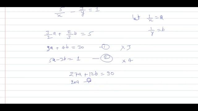 `3/(2x)+2/(3y)=5` , `5/x-3/y=1` Solve For X And Y.