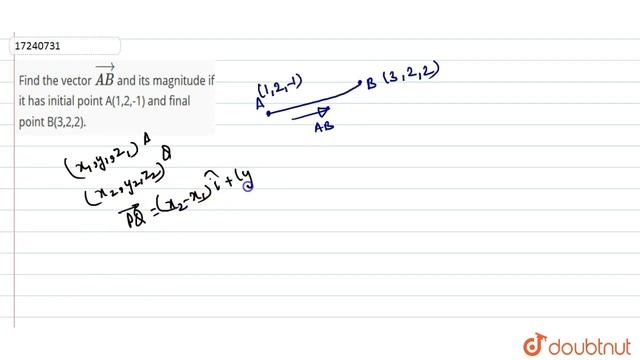 Find the vector `vec(AB)` and its magnitude if it has initial point A(1,2,-1) and final point смотреть онлайн