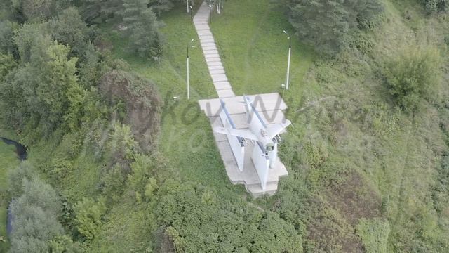 D-Log. Rzhev, Russia. Airplane MiG-17 on a pedestal, Aerial View, Point of interest смотреть онлайн
