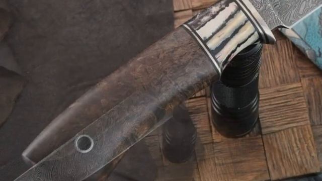 Мастерская Марушина нож Олень, клинок дамаск,рукоять карельская береза, мамонт смотреть онлайн