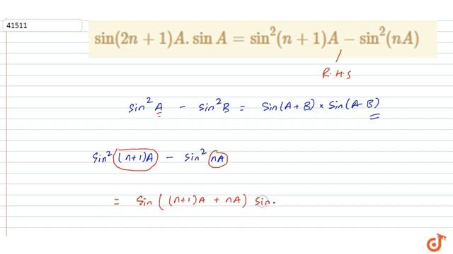 `sin(2n+1)A.sinA = sin^2(n+1)A-sin^2(nA)` смотреть онлайн
